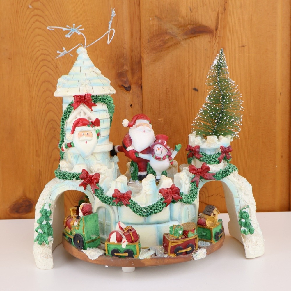 Animated Musical Christmas Castle Santa Snowman Moving Train Decoration